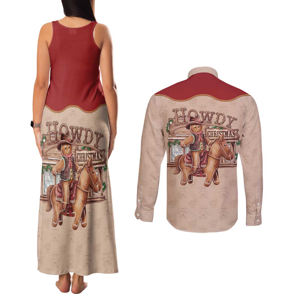 Western Yoke Couples Matching Tank Maxi Dress and Long Sleeve Button Shirt Gingerbread Howdy Christmas - Wonder Print Shop