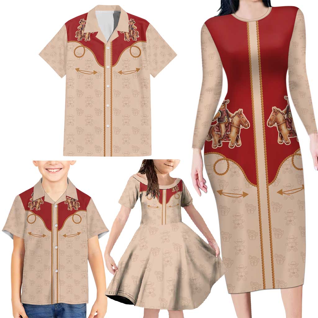 Western Yoke Family Matching Long Sleeve Bodycon Dress and Hawaiian Shirt Gingerbread Howdy Christmas - Wonder Print Shop