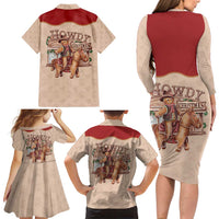 Western Yoke Family Matching Long Sleeve Bodycon Dress and Hawaiian Shirt Gingerbread Howdy Christmas - Wonder Print Shop