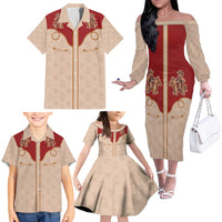 Western Yoke Family Matching Off The Shoulder Long Sleeve Dress and Hawaiian Shirt Gingerbread Howdy Christmas - Wonder Print Shop