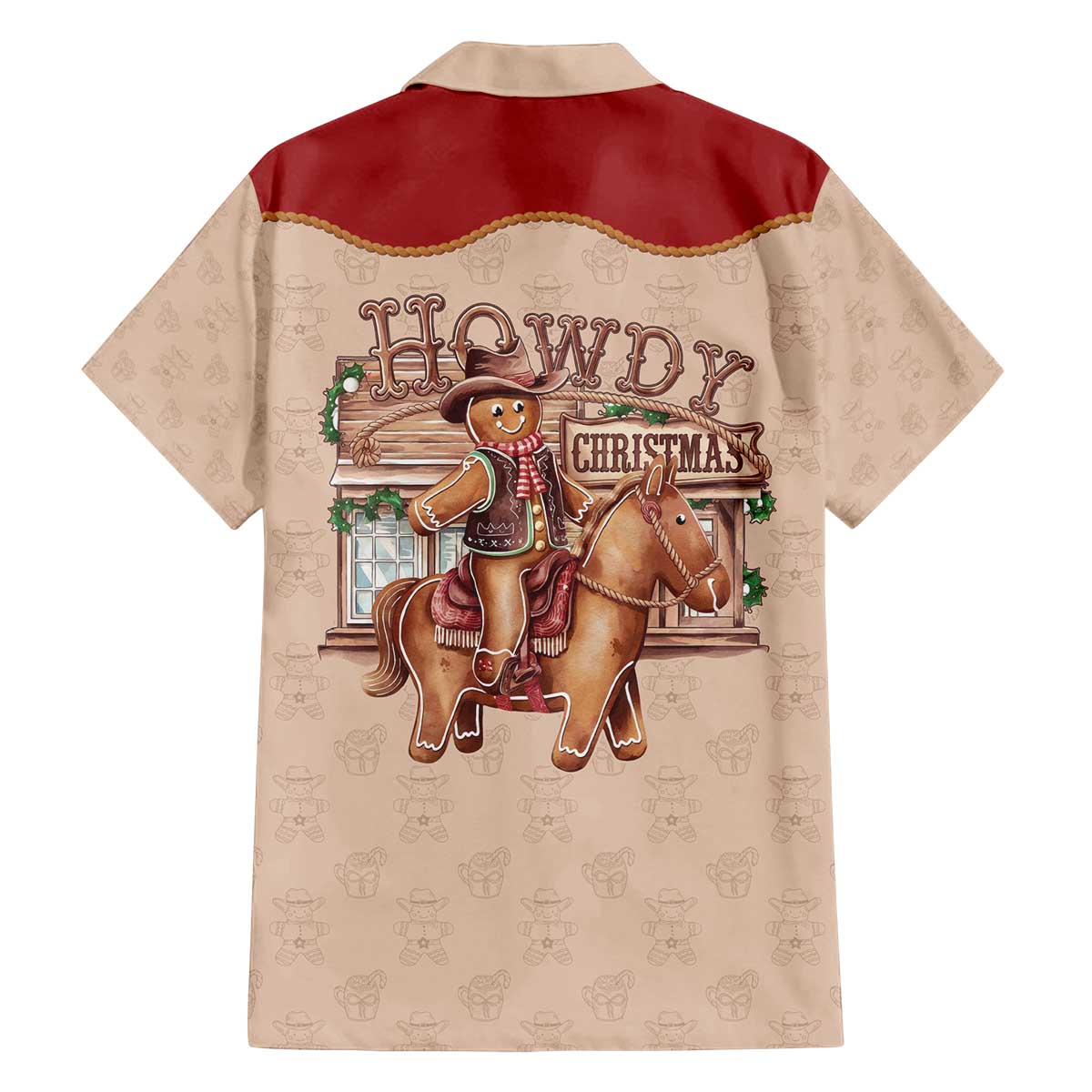 Western Yoke Family Matching Off The Shoulder Long Sleeve Dress and Hawaiian Shirt Gingerbread Howdy Christmas - Wonder Print Shop