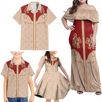 Western Yoke Family Matching Off Shoulder Maxi Dress and Hawaiian Shirt Gingerbread Howdy Christmas - Wonder Print Shop
