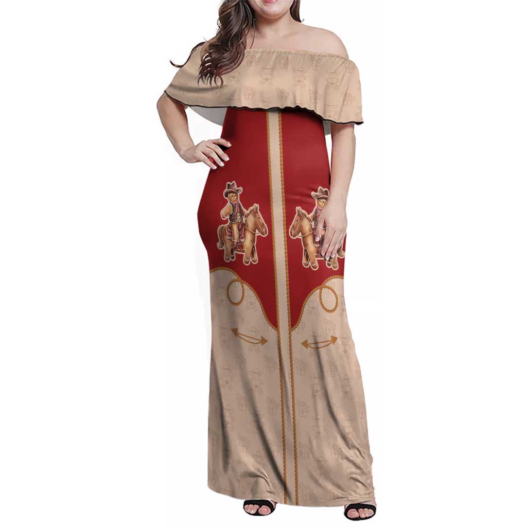 Western Yoke Family Matching Off Shoulder Maxi Dress and Hawaiian Shirt Gingerbread Howdy Christmas - Wonder Print Shop