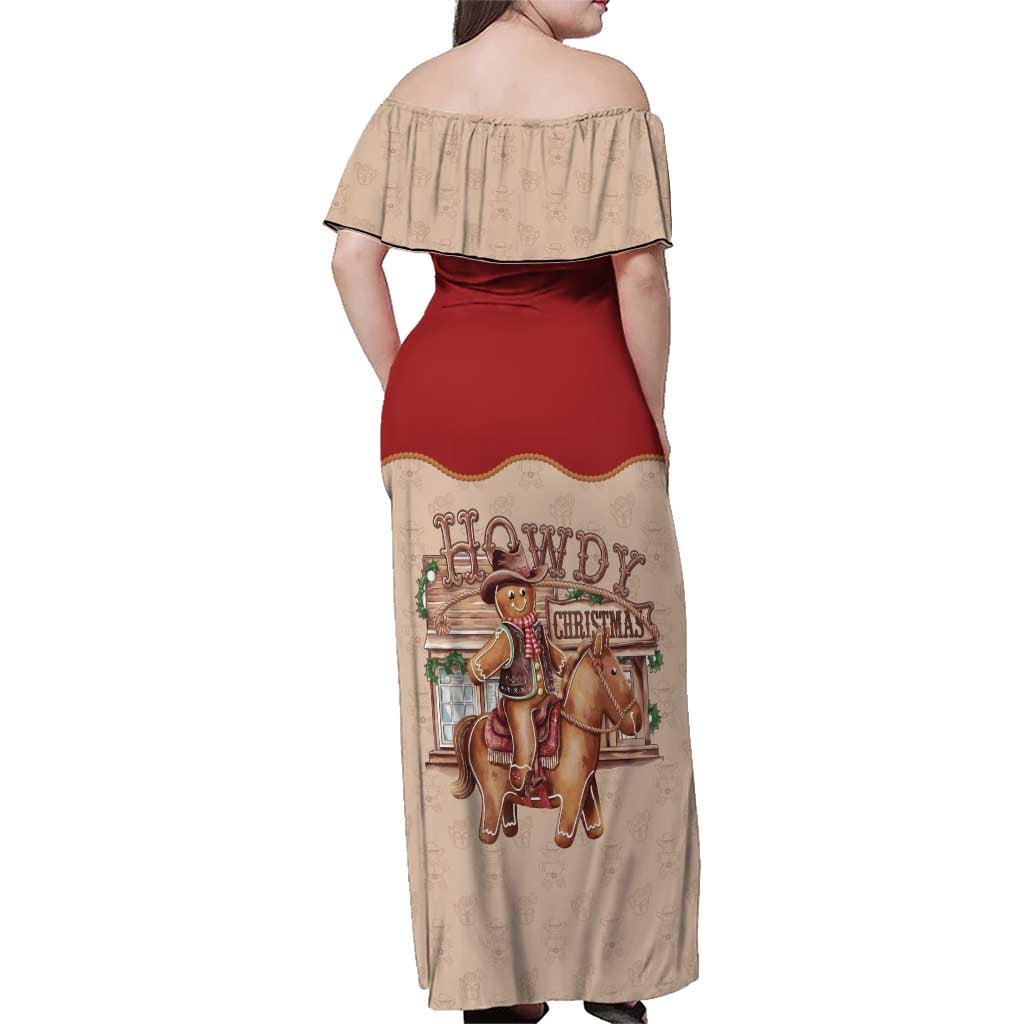 Western Yoke Family Matching Off Shoulder Maxi Dress and Hawaiian Shirt Gingerbread Howdy Christmas - Wonder Print Shop