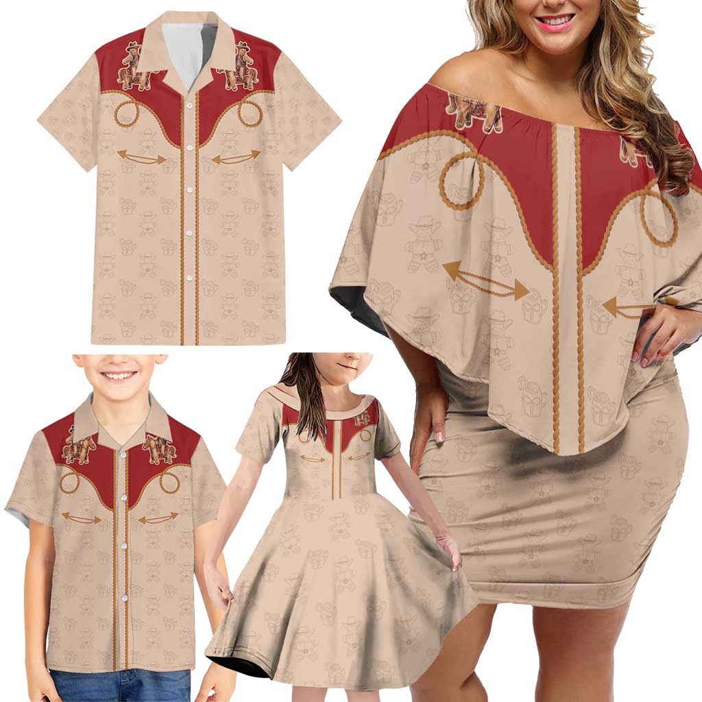 Western Yoke Family Matching Off Shoulder Short Dress and Hawaiian Shirt Gingerbread Howdy Christmas - Wonder Print Shop