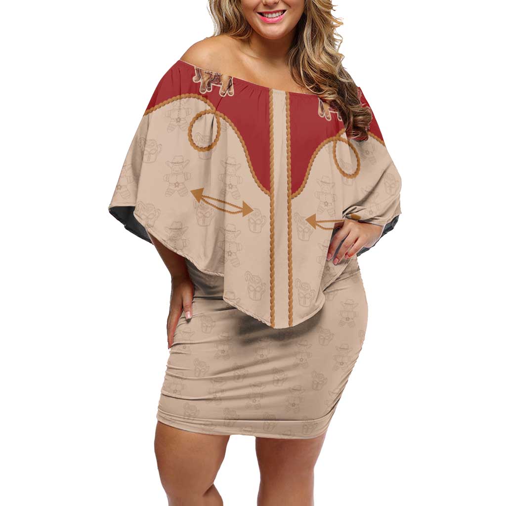 Western Yoke Family Matching Off Shoulder Short Dress and Hawaiian Shirt Gingerbread Howdy Christmas - Wonder Print Shop