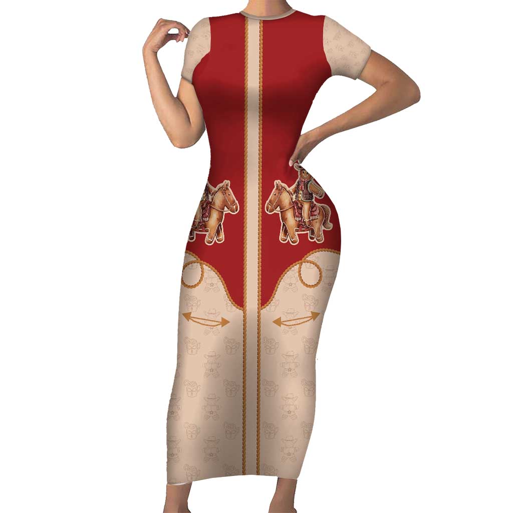 Western Yoke Family Matching Short Sleeve Bodycon Dress and Hawaiian Shirt Gingerbread Howdy Christmas - Wonder Print Shop