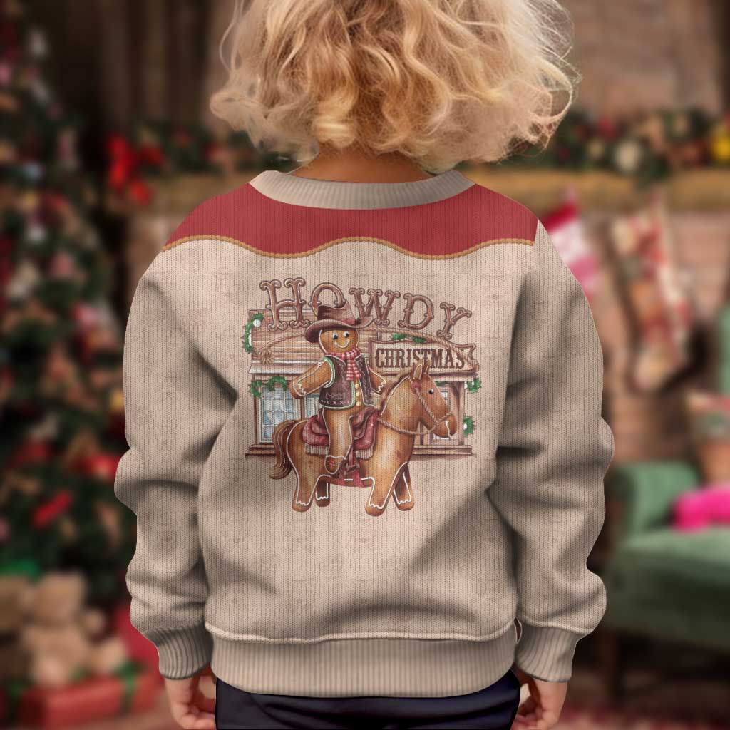 Western Yoke Kid Ugly Christmas Sweater Gingerbread Howdy Christmas - Wonder Print Shop