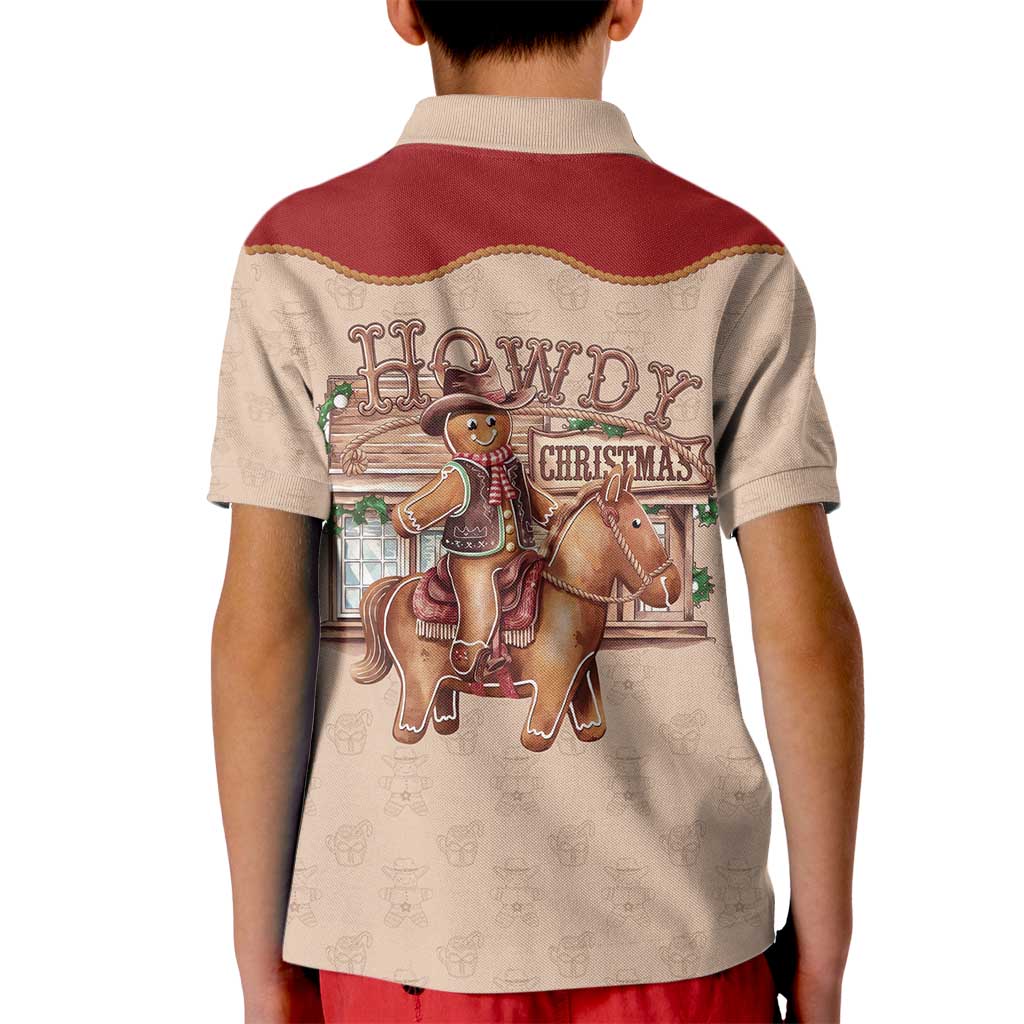 Western Yoke Kid Polo Shirt Gingerbread Howdy Christmas - Wonder Print Shop