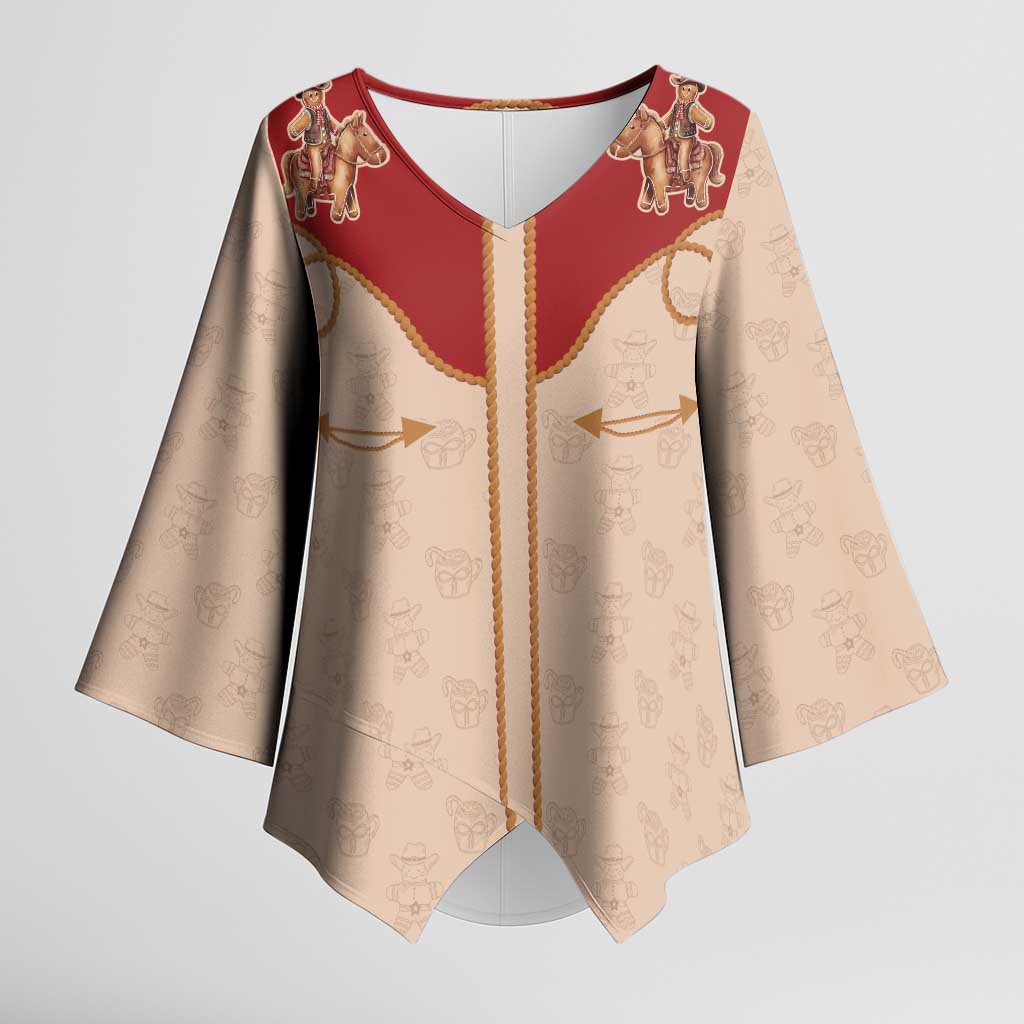 Western Yoke Kimono Sleeve Blouse Gingerbread Howdy Christmas - Wonder Print Shop