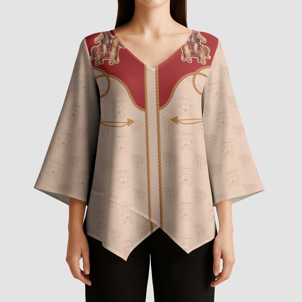 Western Yoke Kimono Sleeve Blouse Gingerbread Howdy Christmas - Wonder Print Shop
