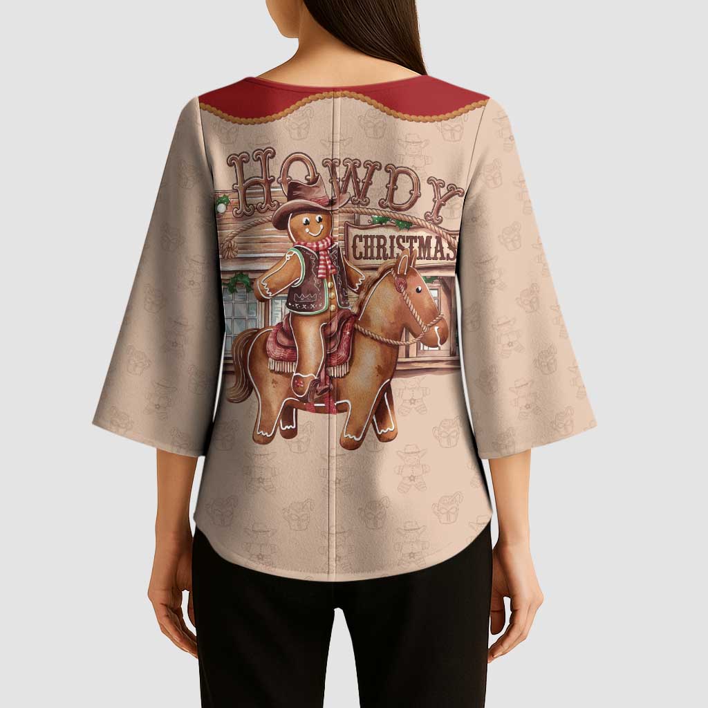 Western Yoke Kimono Sleeve Blouse Gingerbread Howdy Christmas - Wonder Print Shop