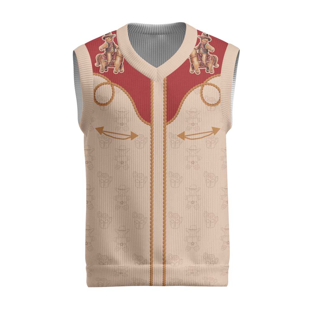Western Yoke Christmas Knitted V-Neck Vest Gingerbread Howdy Christmas - Wonder Print Shop