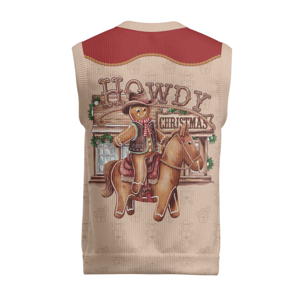 Western Yoke Christmas Knitted V-Neck Vest Gingerbread Howdy Christmas - Wonder Print Shop