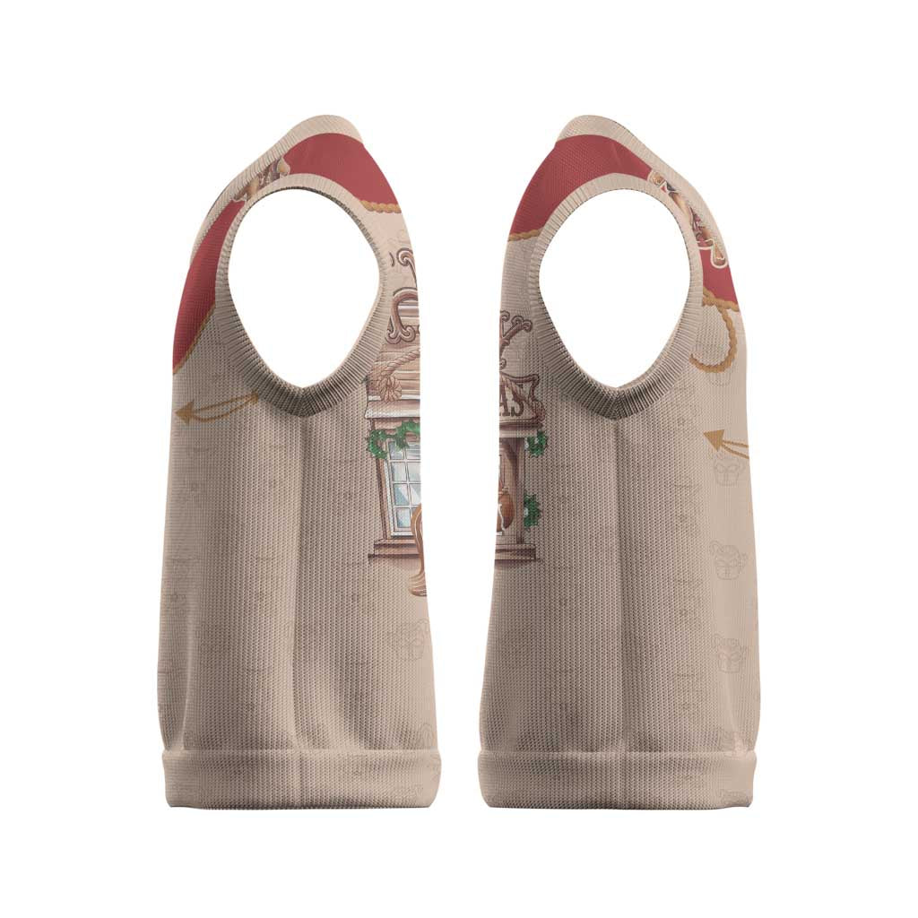 Western Yoke Christmas Knitted V-Neck Vest Gingerbread Howdy Christmas - Wonder Print Shop