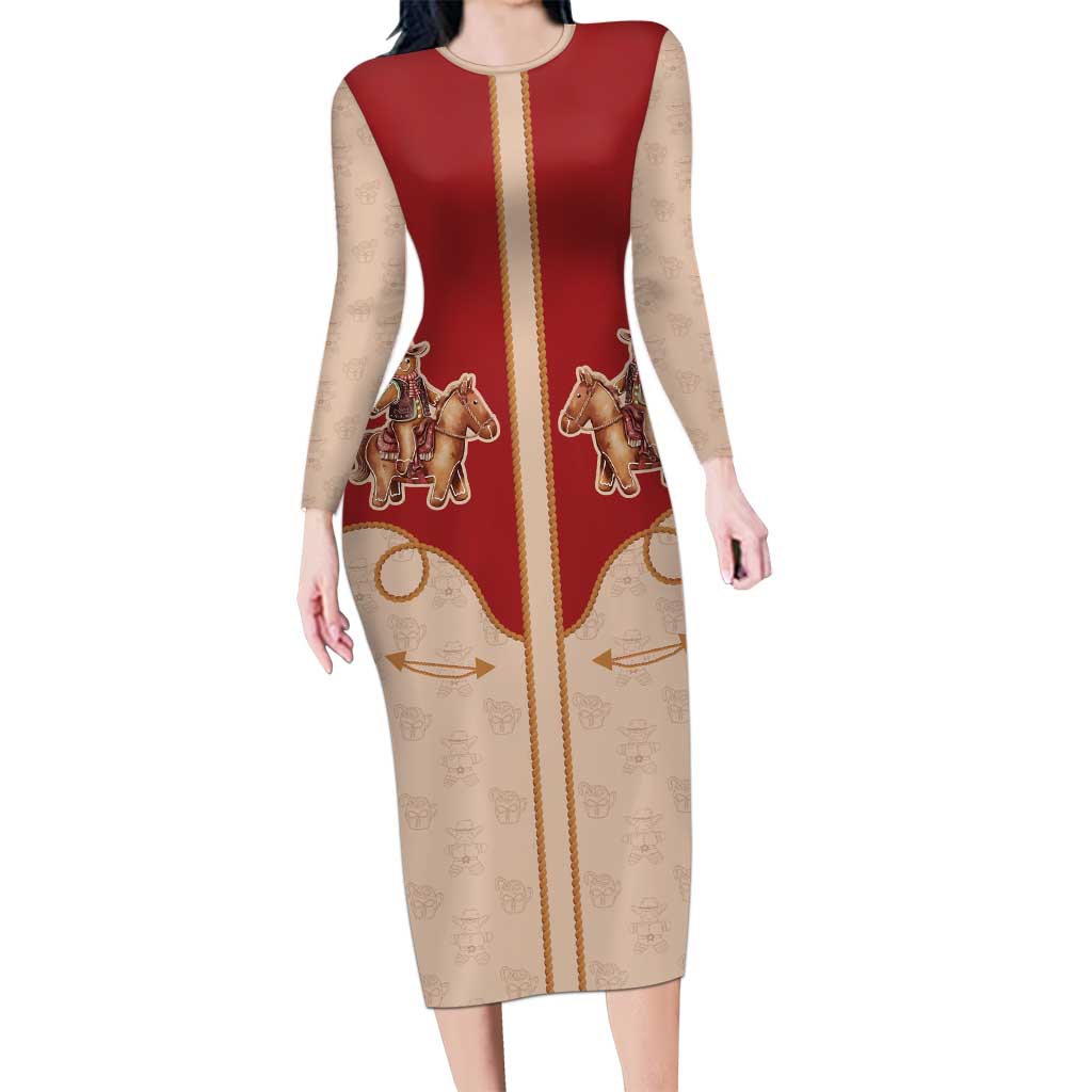 Western Yoke Long Sleeve Bodycon Dress Gingerbread Howdy Christmas - Wonder Print Shop