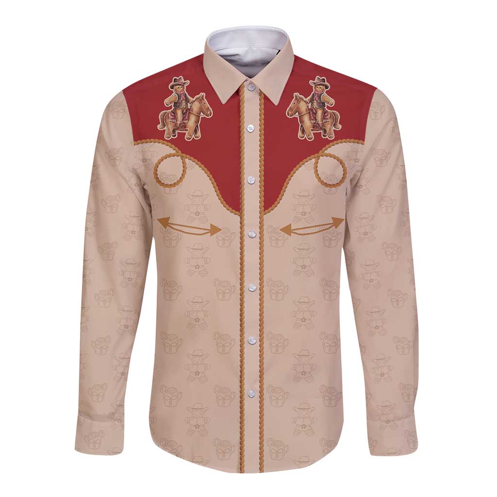Western Yoke Long Sleeve Button Shirt Gingerbread Howdy Christmas - Wonder Print Shop