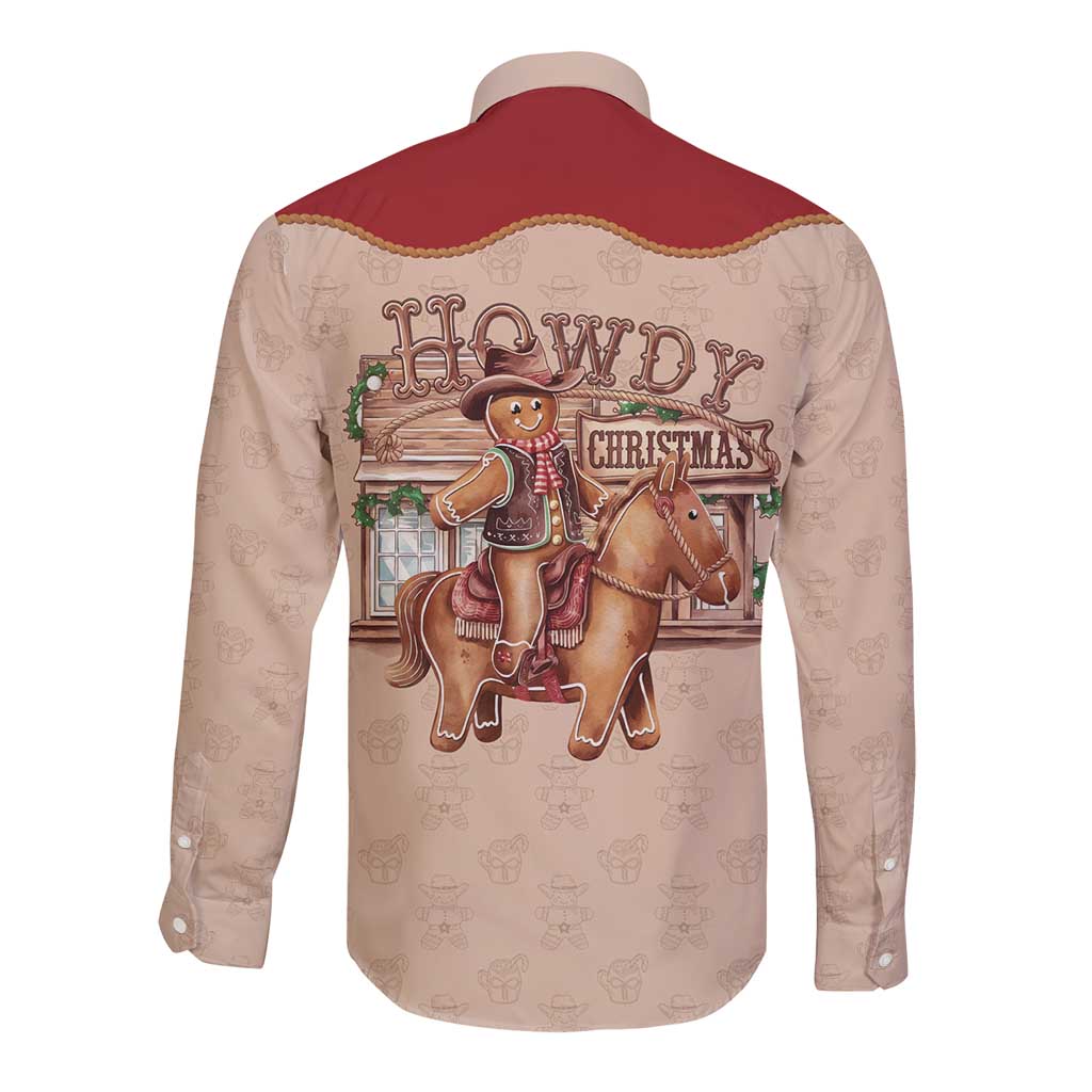 Western Yoke Long Sleeve Button Shirt Gingerbread Howdy Christmas - Wonder Print Shop
