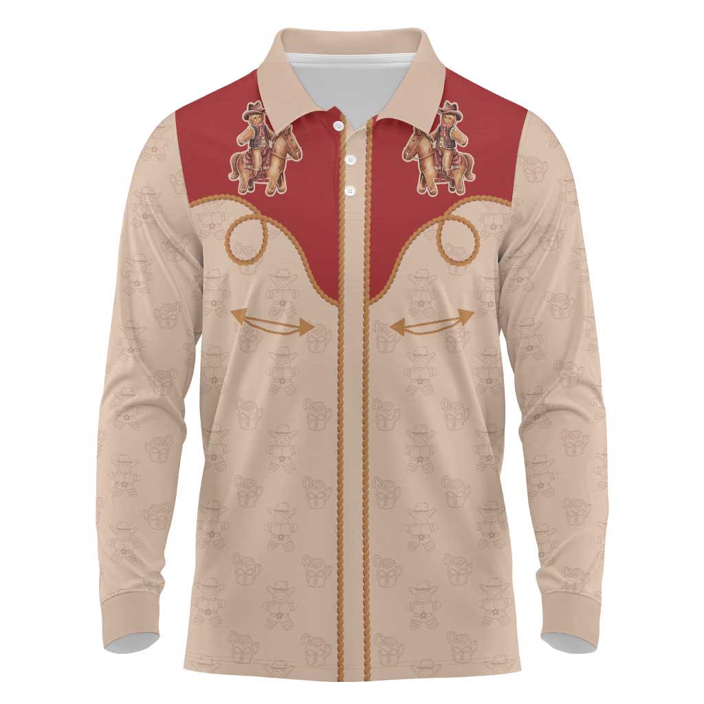 Western Yoke Long Sleeve Polo Shirt Gingerbread Howdy Christmas - Wonder Print Shop