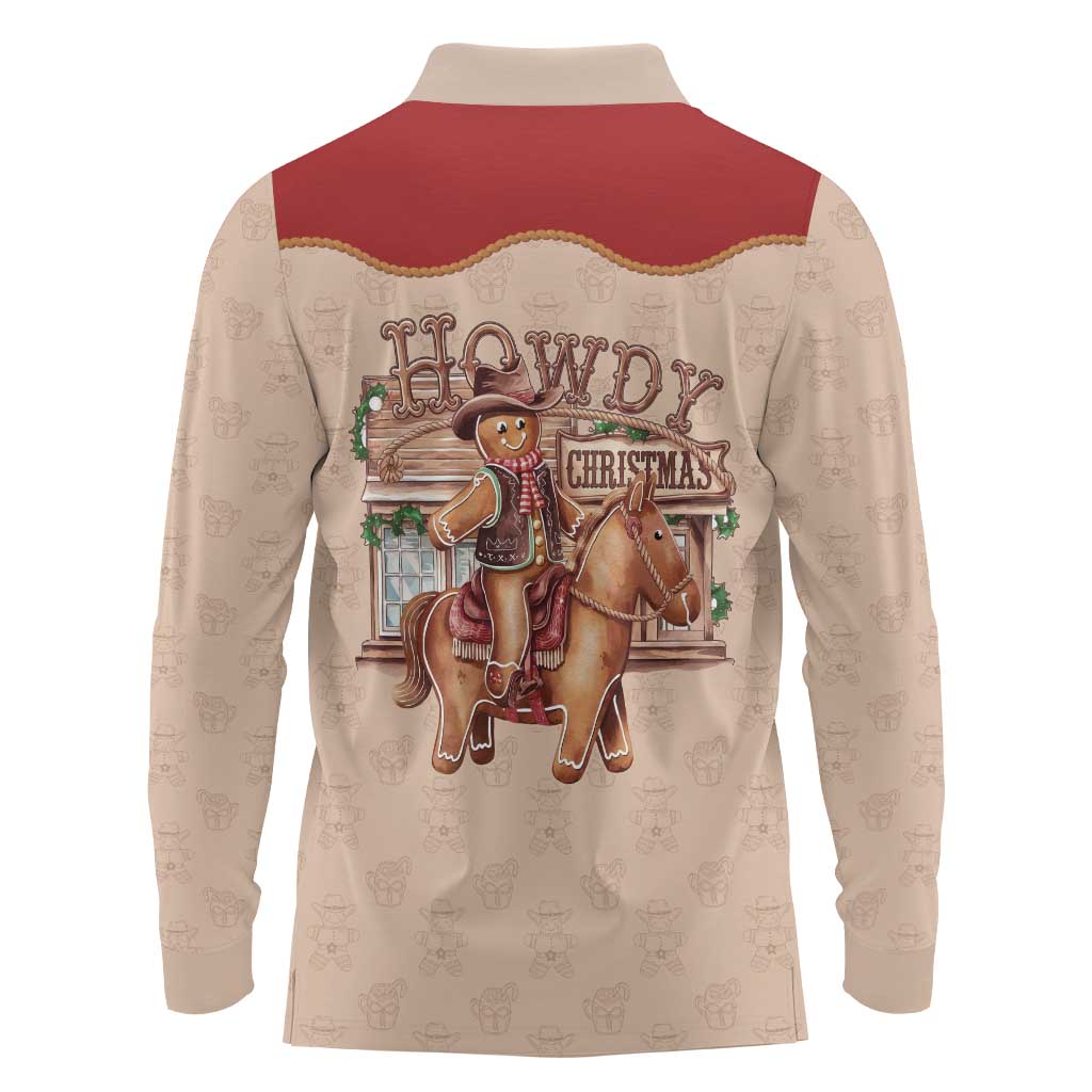 Western Yoke Long Sleeve Polo Shirt Gingerbread Howdy Christmas - Wonder Print Shop