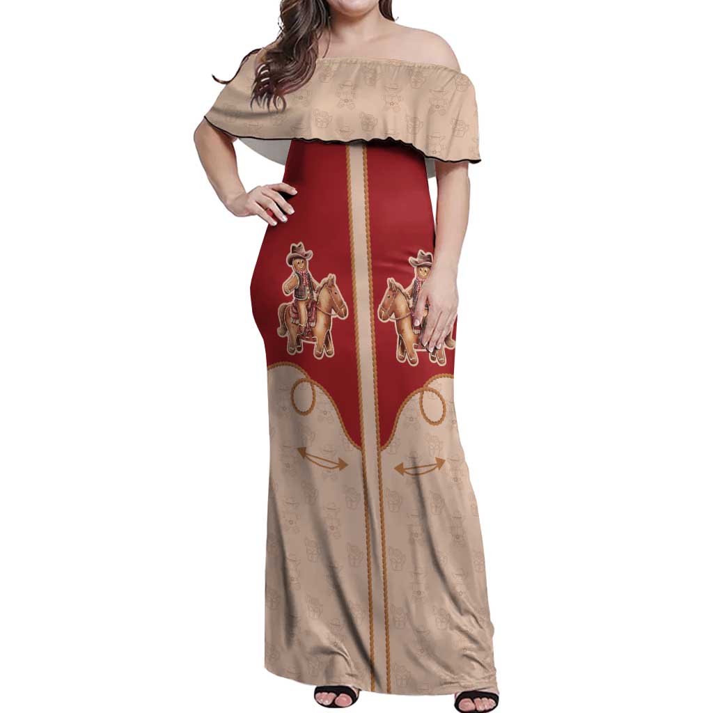Western Yoke Off Shoulder Maxi Dress Gingerbread Howdy Christmas - Wonder Print Shop