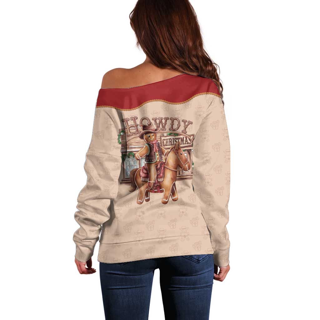 Western Yoke Off Shoulder Sweater Gingerbread Howdy Christmas - Wonder Print Shop