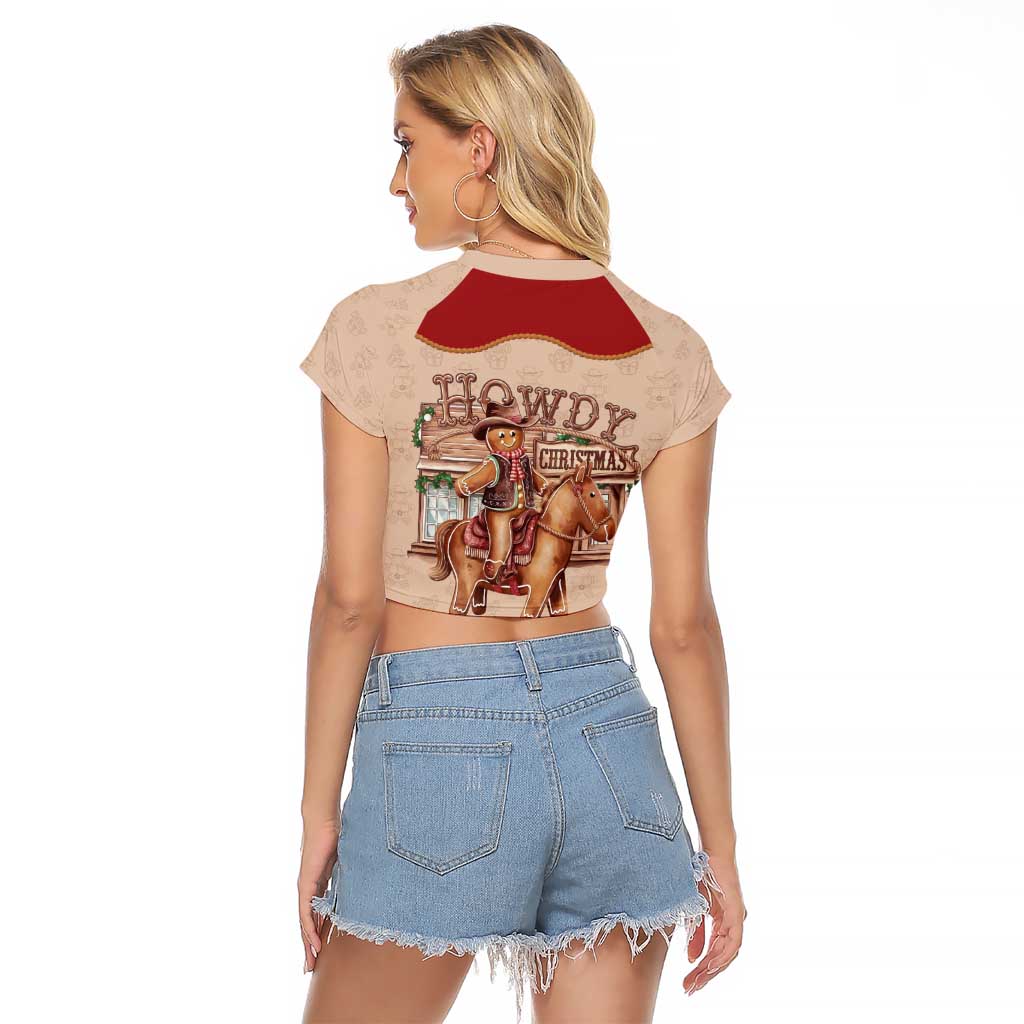 Western Yoke Raglan Cropped T Shirt Gingerbread Howdy Christmas - Wonder Print Shop