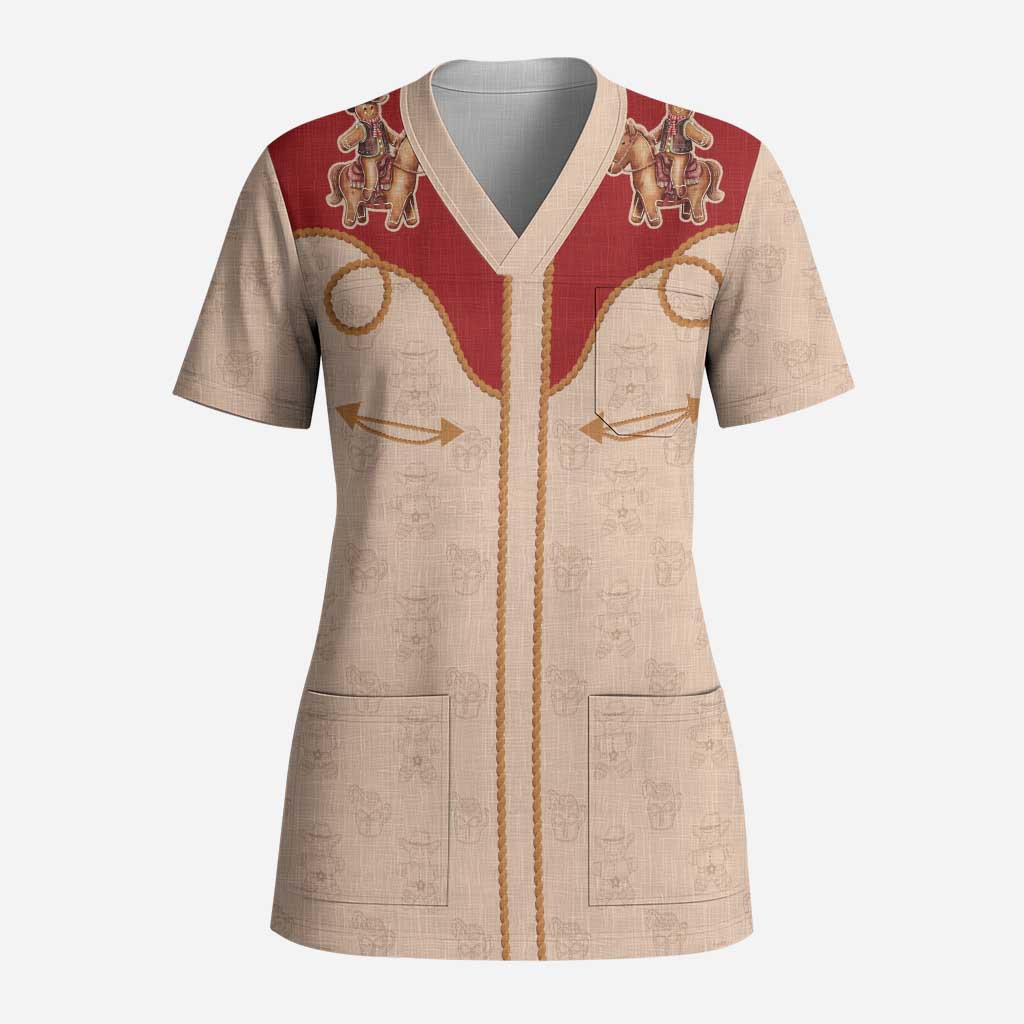 Western Yoke Scrub Top Gingerbread Howdy Christmas - Wonder Print Shop