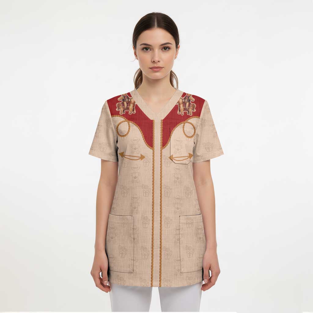 Western Yoke Scrub Top Gingerbread Howdy Christmas - Wonder Print Shop