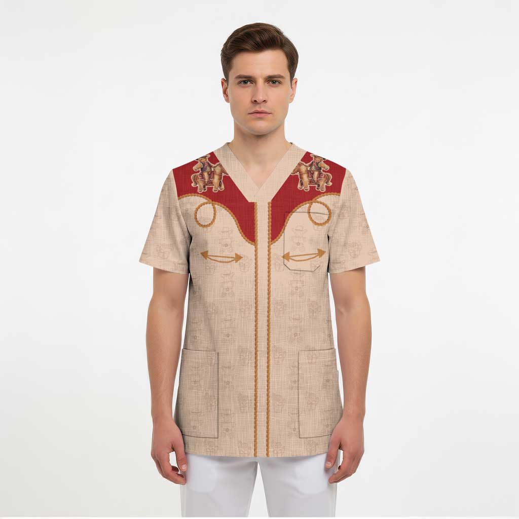 Western Yoke Scrub Top Gingerbread Howdy Christmas - Wonder Print Shop