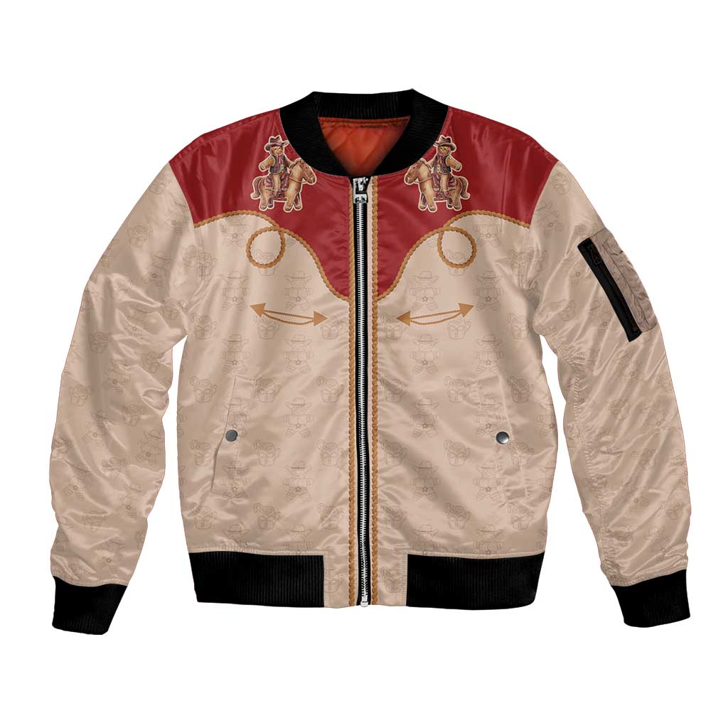 Western Yoke Sleeve Zip Bomber Jacket Gingerbread Howdy Christmas - Wonder Print Shop