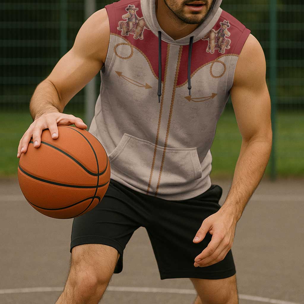 Western Yoke Sleeveless Hoodie Gingerbread Howdy Christmas - Wonder Print Shop