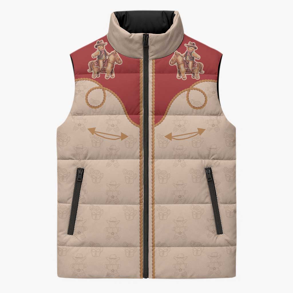 Western Yoke Sleeveless Puffer Jacket Gingerbread Howdy Christmas - Wonder Print Shop