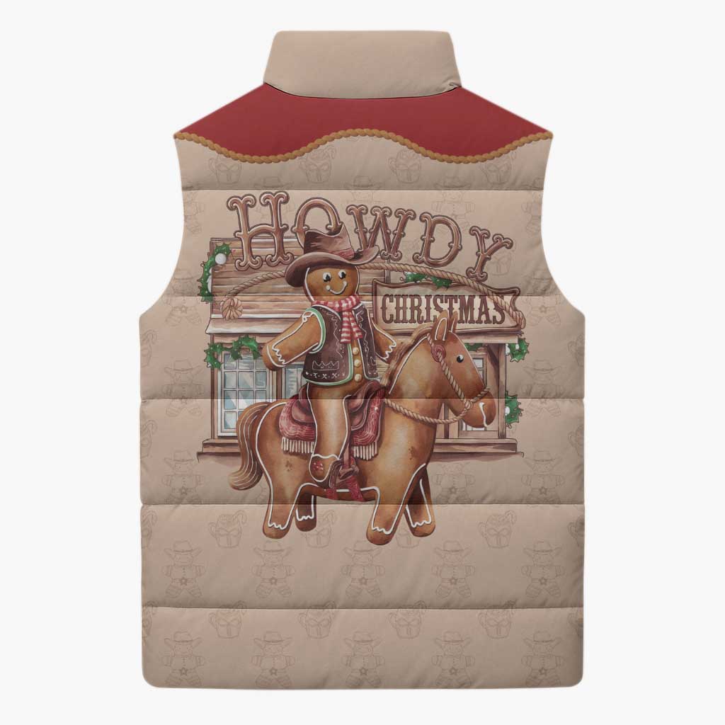 Western Yoke Sleeveless Puffer Jacket Gingerbread Howdy Christmas - Wonder Print Shop