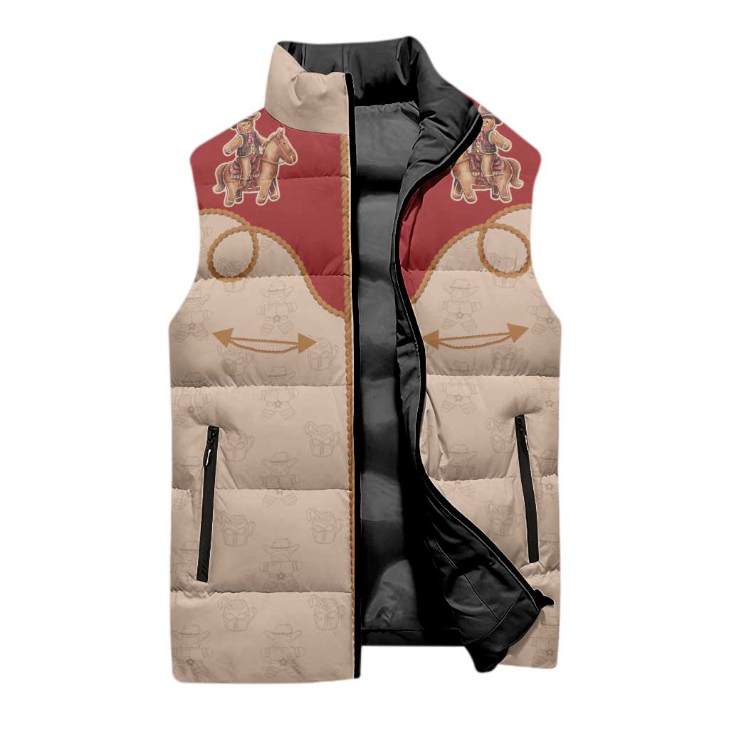Western Yoke Sleeveless Puffer Jacket Gingerbread Howdy Christmas - Wonder Print Shop