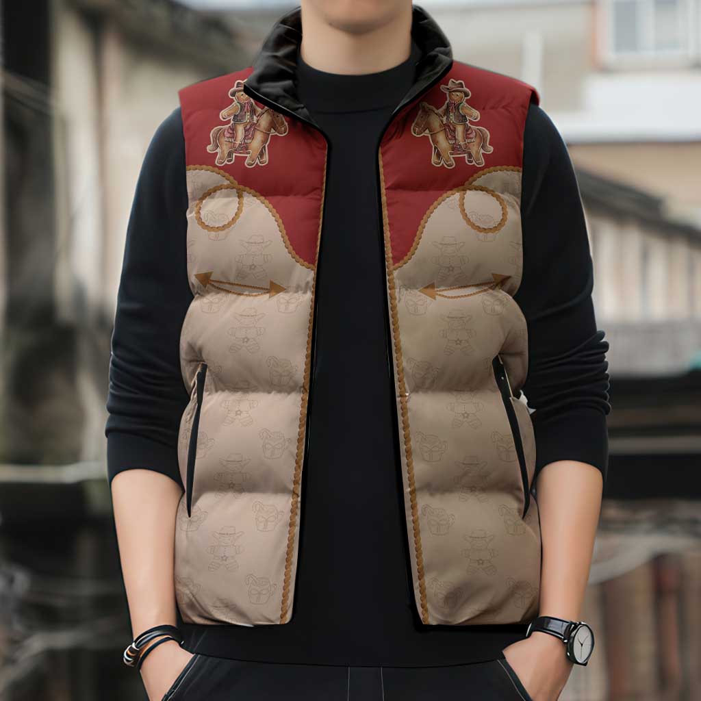 Western Yoke Sleeveless Puffer Jacket Gingerbread Howdy Christmas - Wonder Print Shop