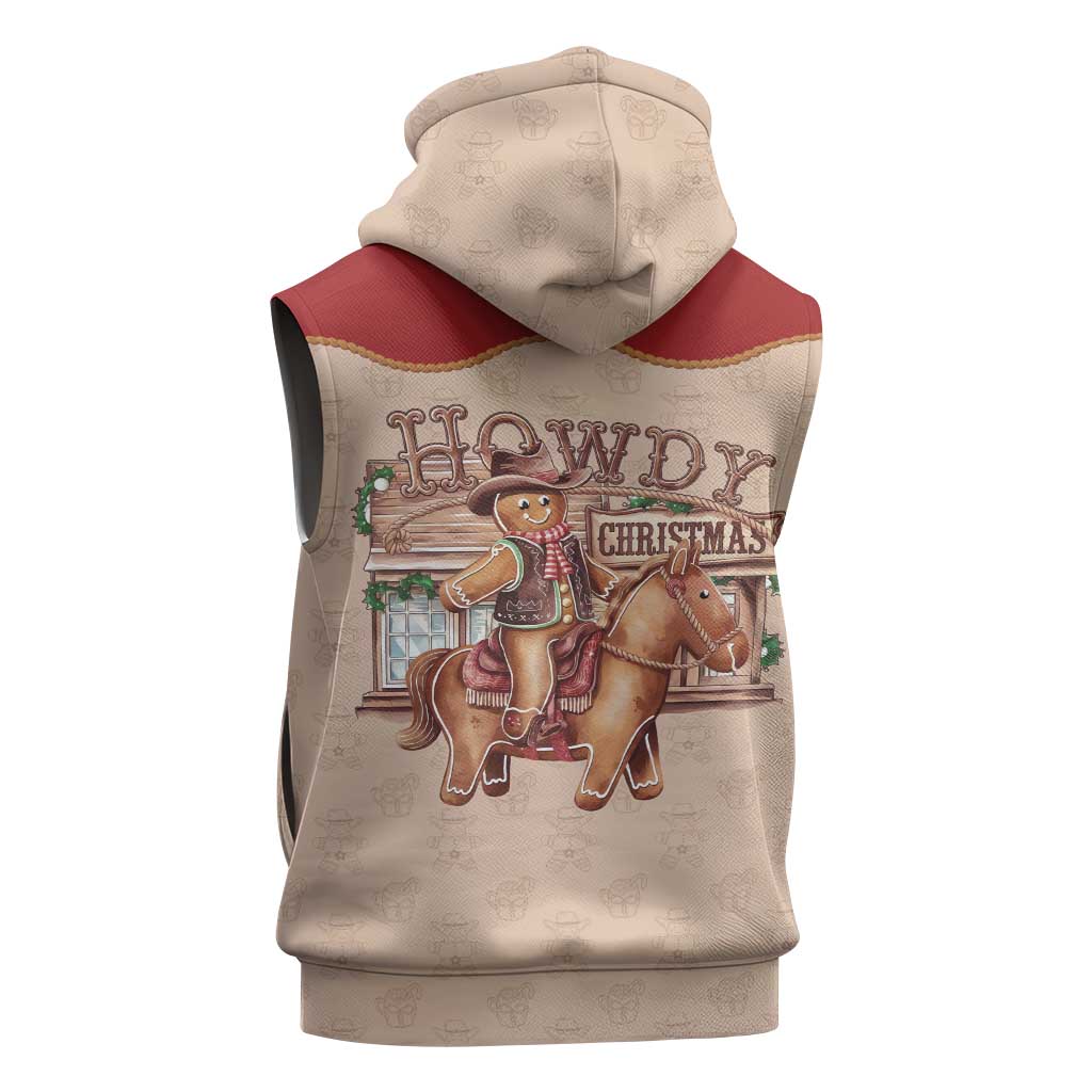 Western Yoke Sleeveless Zip Hoodie Gingerbread Howdy Christmas - Wonder Print Shop