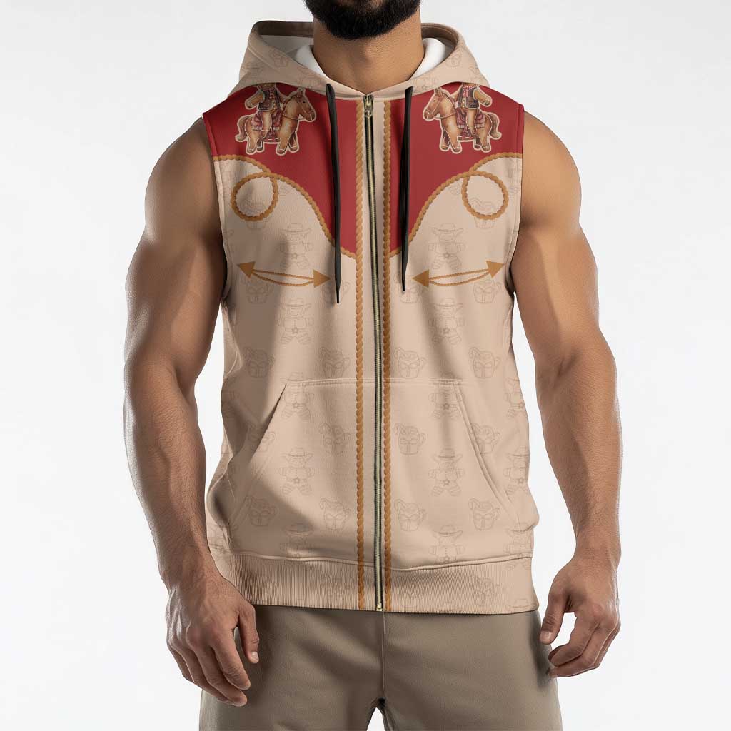 Western Yoke Sleeveless Zip Hoodie Gingerbread Howdy Christmas - Wonder Print Shop