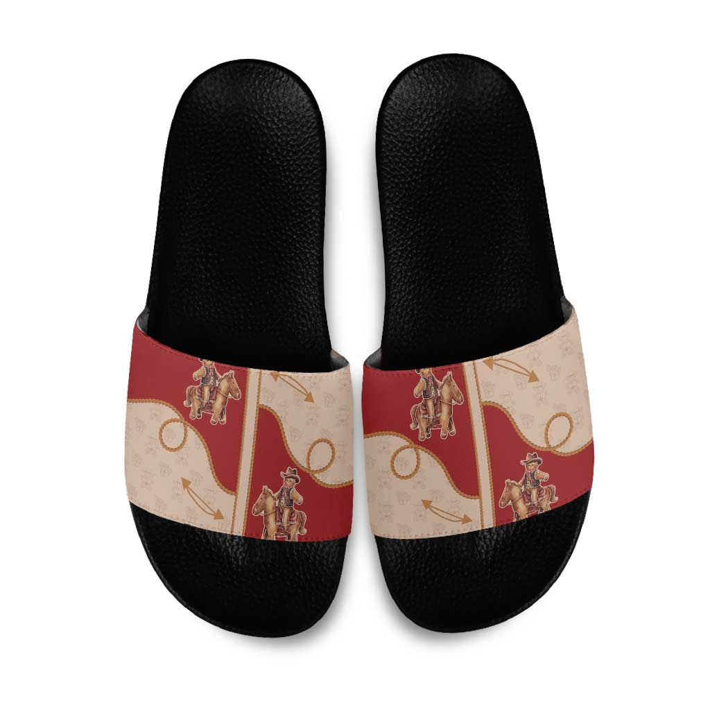 Western Yoke Slide Sandals Gingerbread Howdy Christmas - Wonder Print Shop