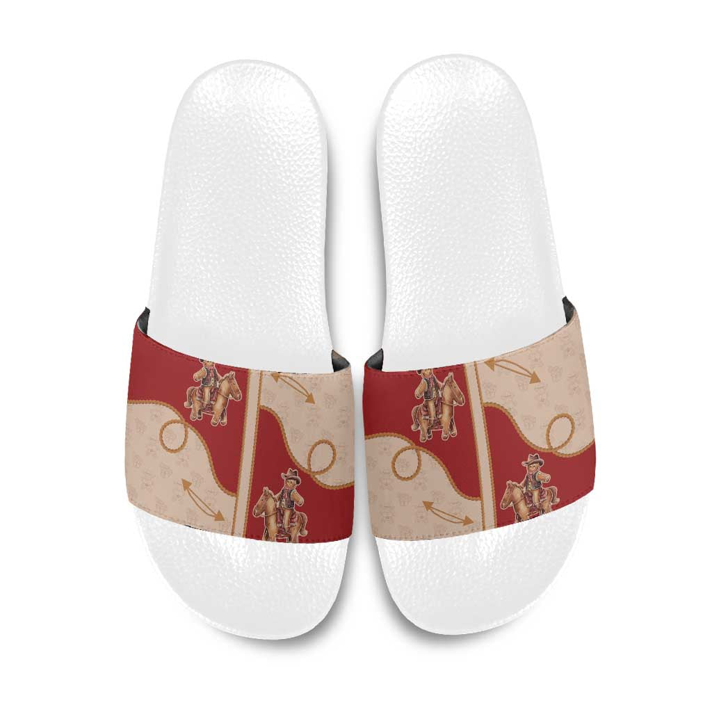 Western Yoke Slide Sandals Gingerbread Howdy Christmas - Wonder Print Shop