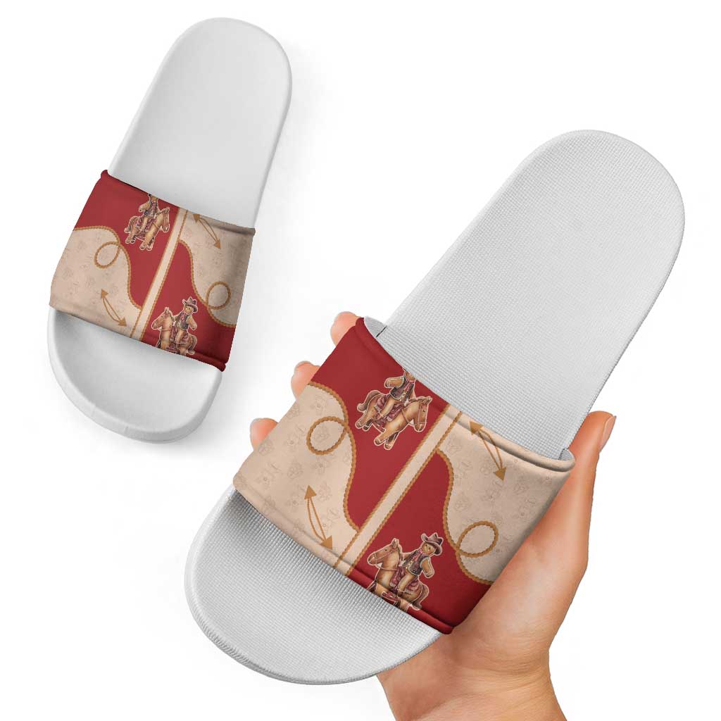 Western Yoke Slide Sandals Gingerbread Howdy Christmas - Wonder Print Shop