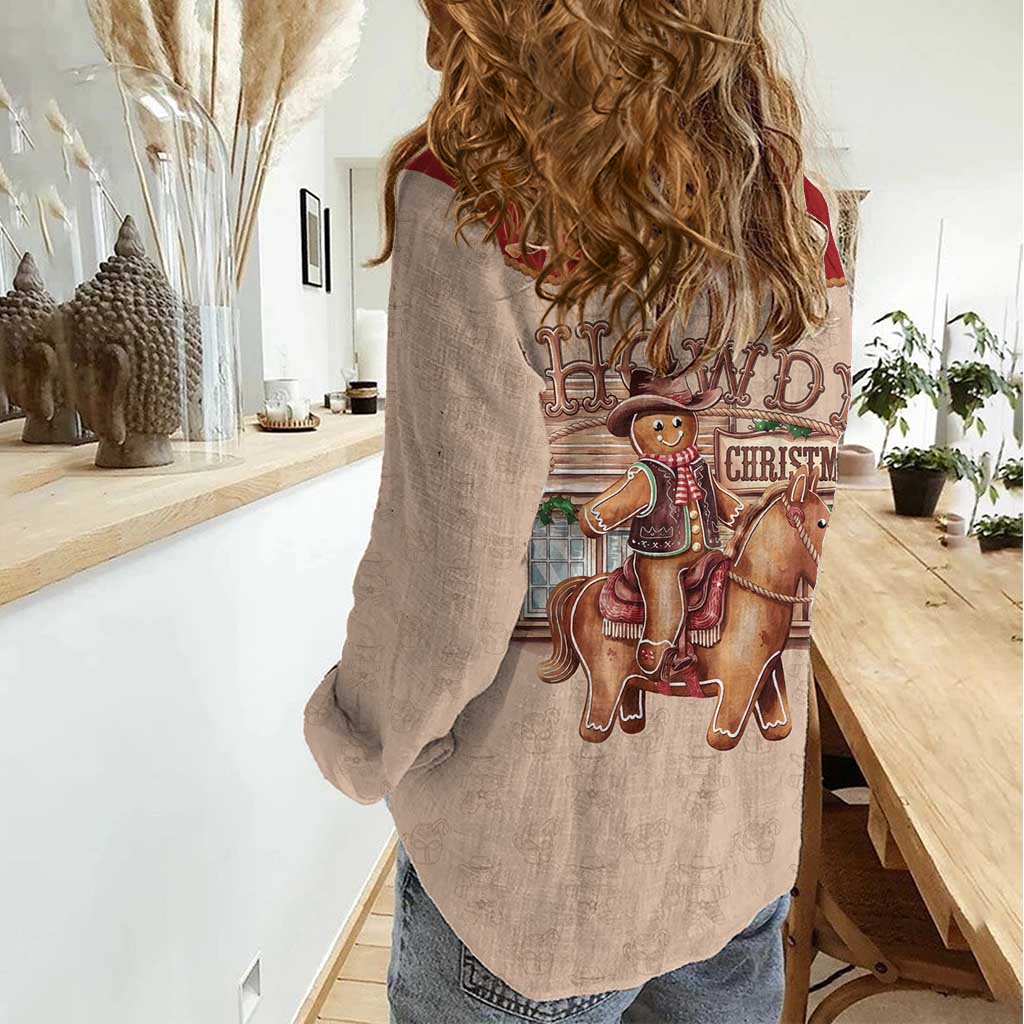 Western Yoke Women Casual Shirt Gingerbread Howdy Christmas - Wonder Print Shop