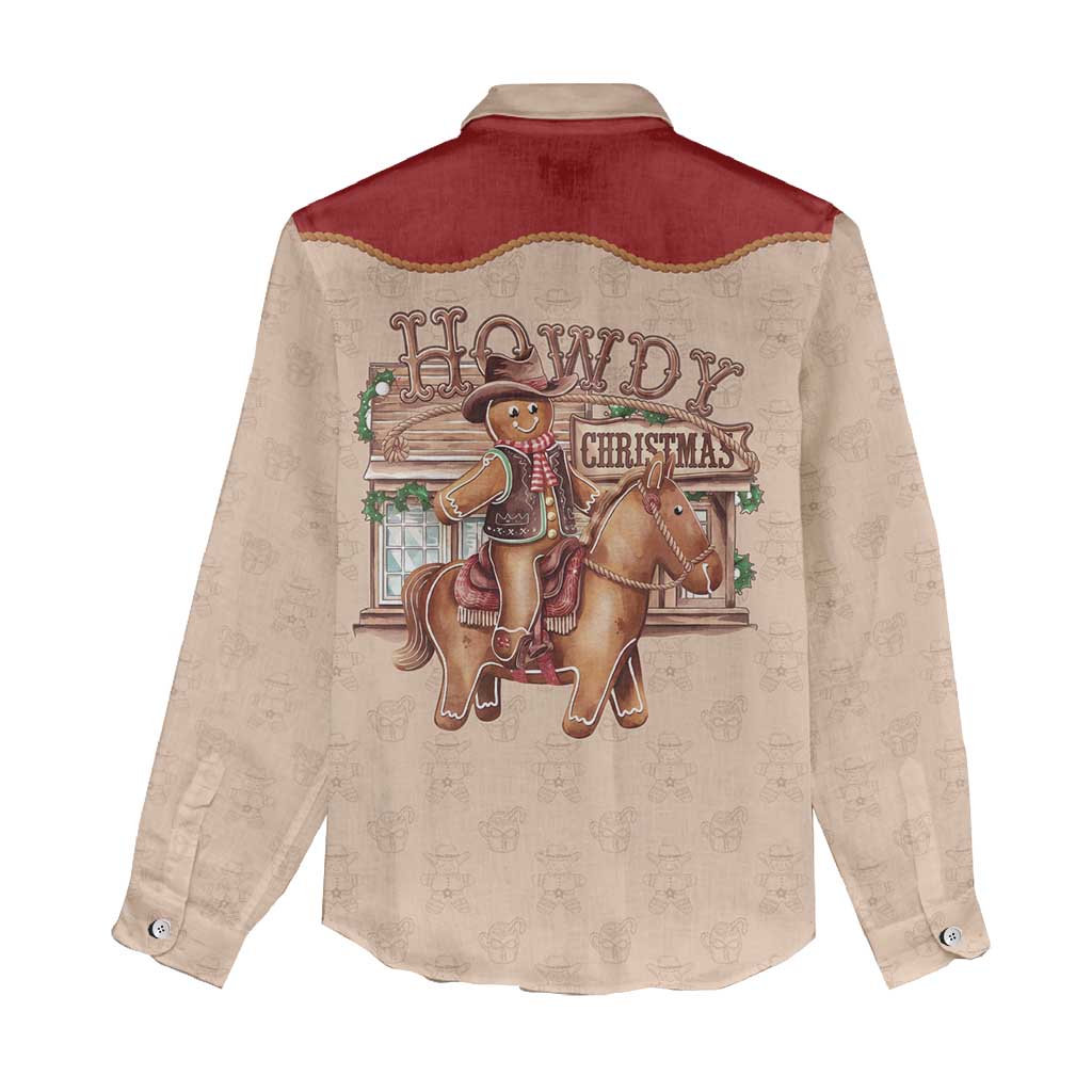 Western Yoke Women Casual Shirt Gingerbread Howdy Christmas - Wonder Print Shop