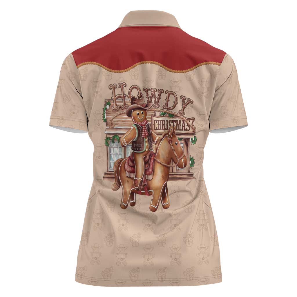 Western Yoke Women Polo Shirt Gingerbread Howdy Christmas - Wonder Print Shop