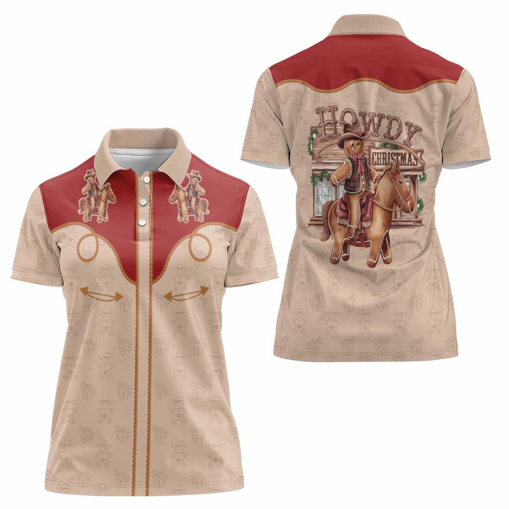 Western Yoke Women Polo Shirt Gingerbread Howdy Christmas - Wonder Print Shop