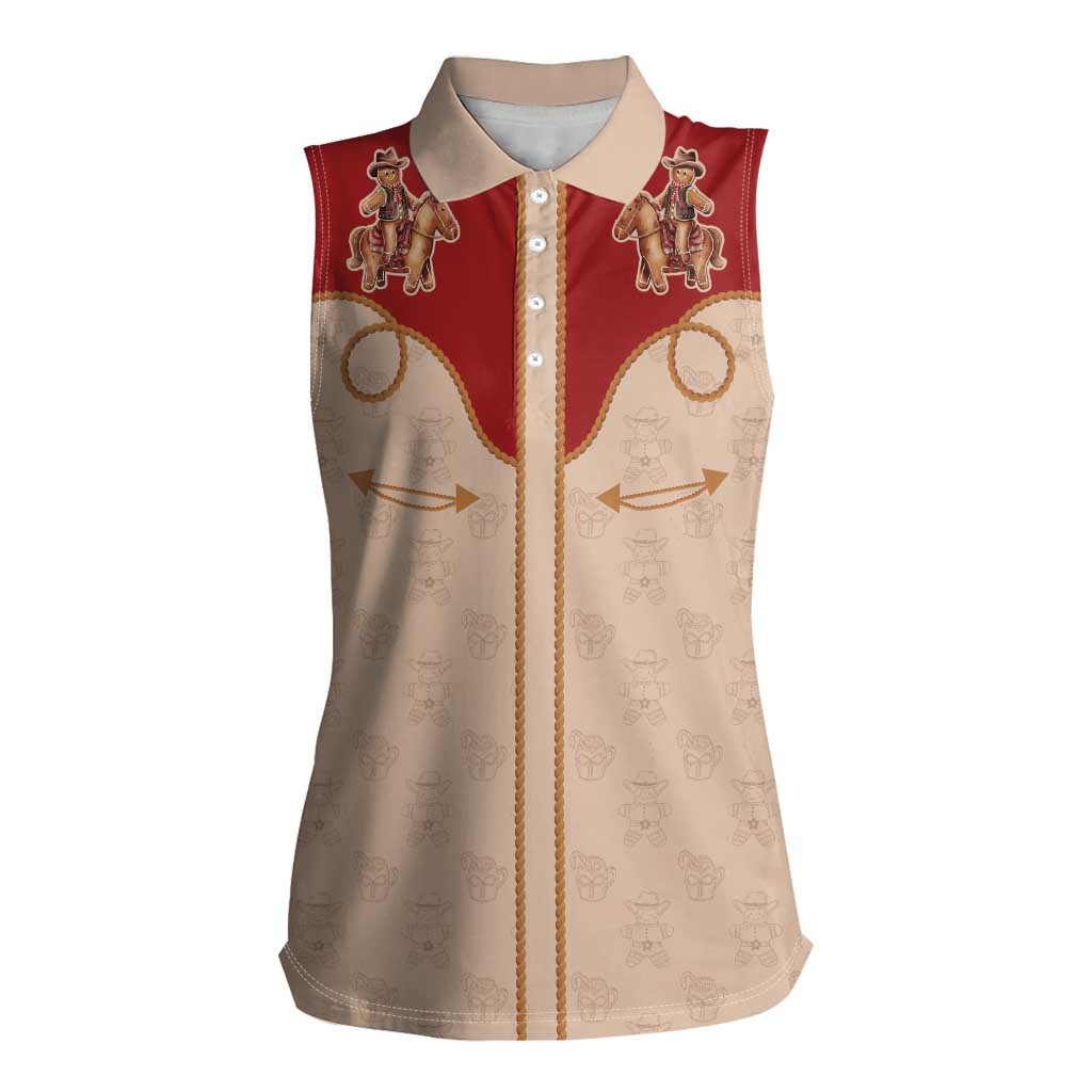 Western Yoke Women Sleeveless Polo Shirt Gingerbread Howdy Christmas - Wonder Print Shop