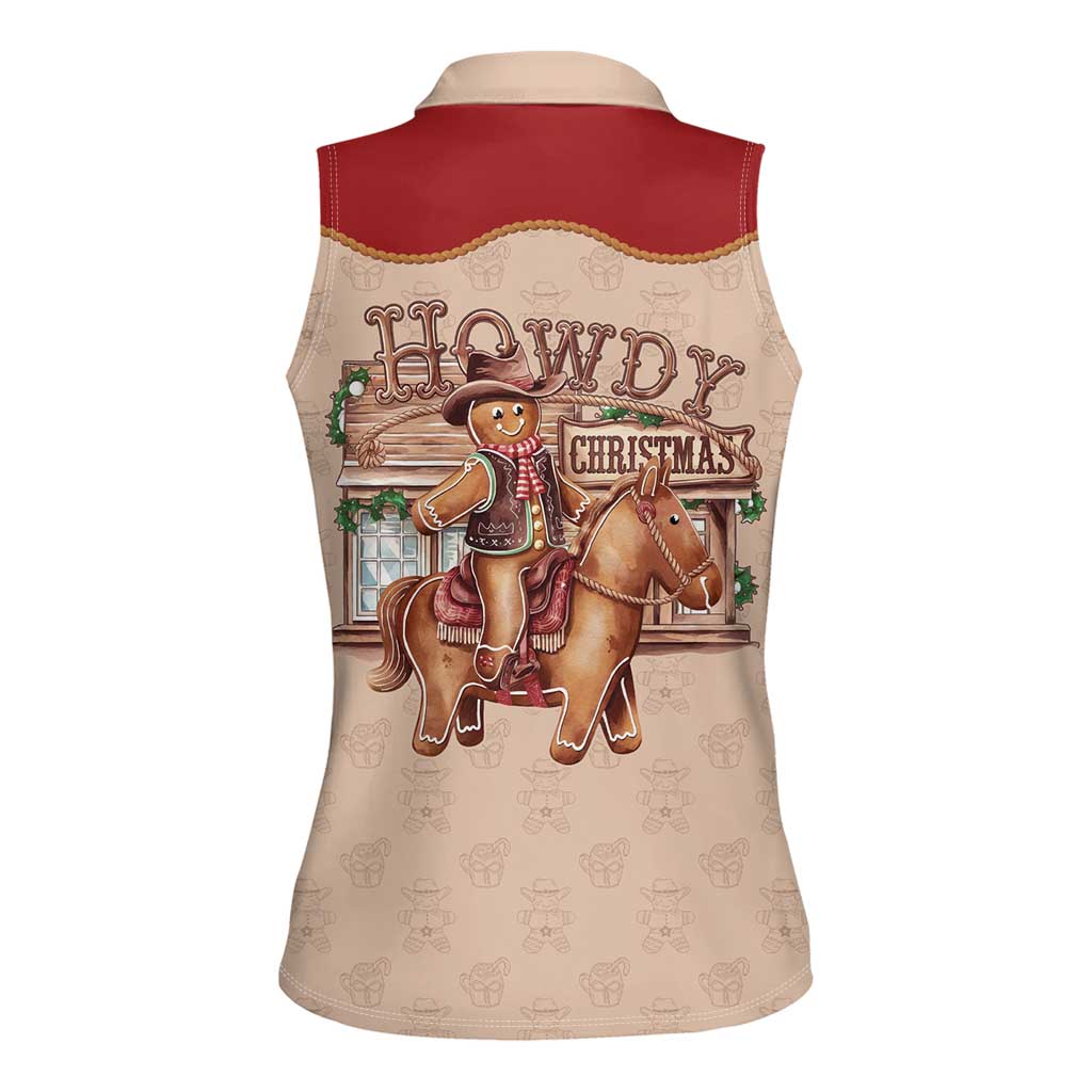 Western Yoke Women Sleeveless Polo Shirt Gingerbread Howdy Christmas - Wonder Print Shop
