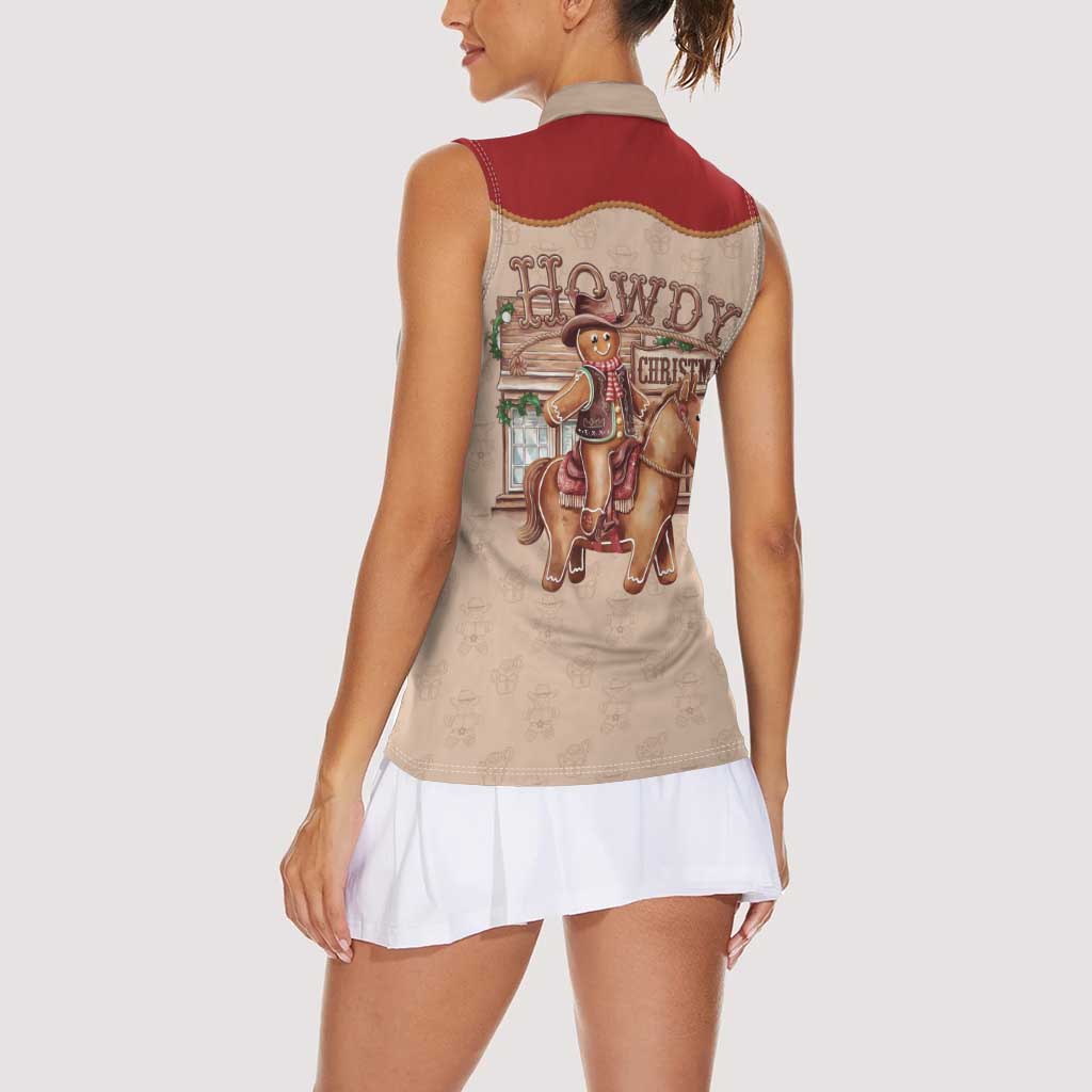 Western Yoke Women Sleeveless Polo Shirt Gingerbread Howdy Christmas - Wonder Print Shop