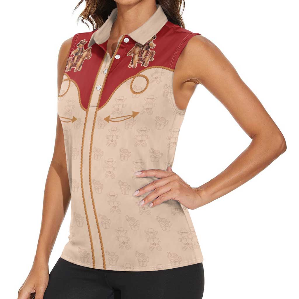 Western Yoke Women Sleeveless Polo Shirt Gingerbread Howdy Christmas - Wonder Print Shop