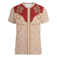 Western Yoke Women V-Neck T-Shirt Gingerbread Howdy Christmas - Wonder Print Shop